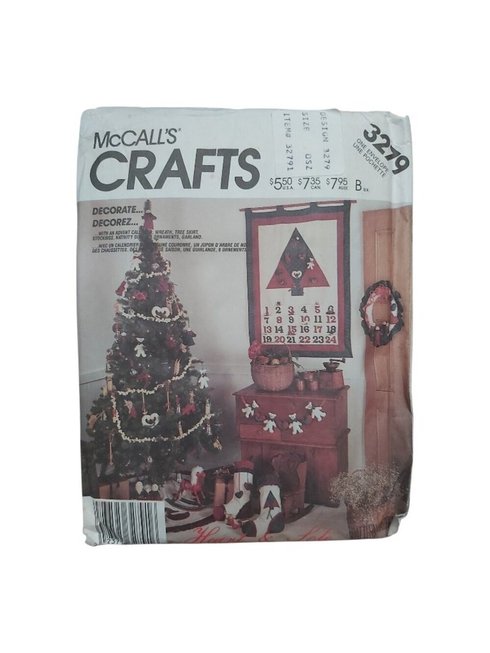 Vintage McCalls 3279 Christmas Advent Calendar Stocking Tree Skirt Sewing